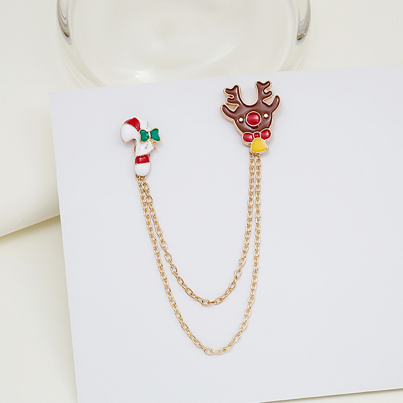 2021 New Christmas brooch, European and American cross-border Santa Claus Snowflake Oil Double-layer chain Christmas brooch details Picture