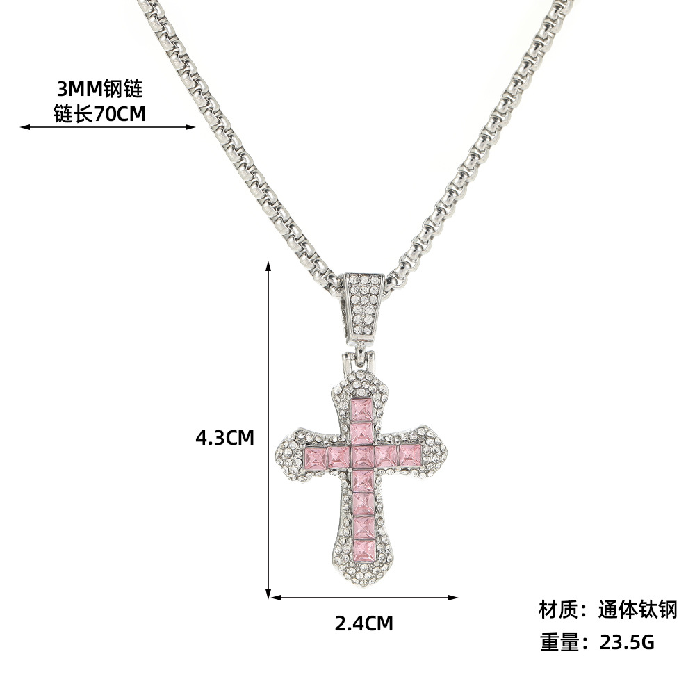 Wholesale of new European and American full-diamond cross pendant men's and women's street fashion light luxury zirconium-inlaid couple necklaces and sweater chains Item Picture
