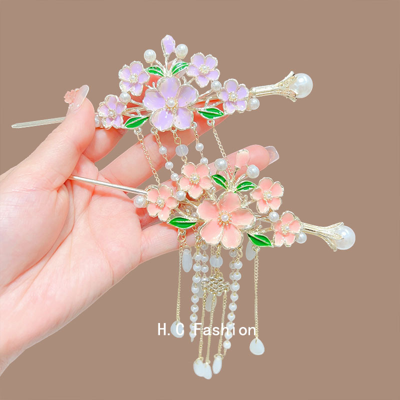 Retro flower tassel pearl hairpins, new Chinese-style cheongsam and Hanfu walking hairpins, high-end everyday updo hairpins details Picture
