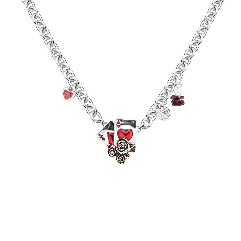 Original rose card necklace with a niche design sense, Gothic collarbone chain, light luxury, sweet and cool style, trendy pendant Item Picture