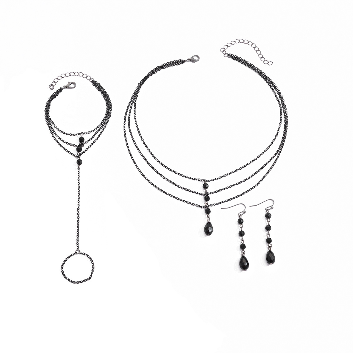 European and American cross-border jewelry, cold style multi-layer imitation crystal collarbone chain, fashionable and individual beaded necklace choker Item Picture