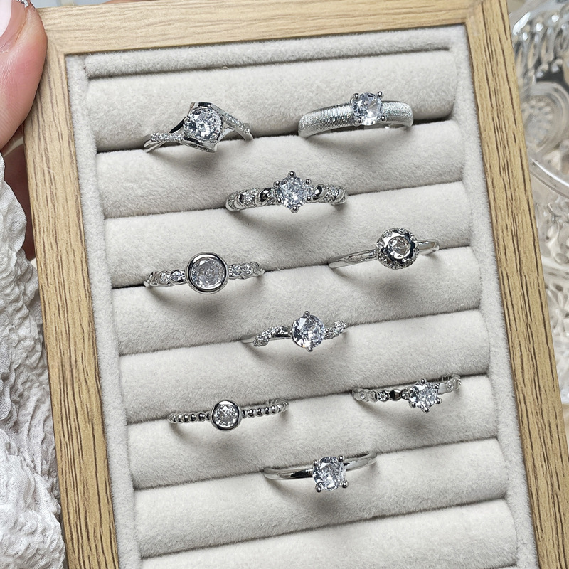 Cross-border European and American micro-set main diamond ring for women, adjustable style proposal ring, cold style fashionable and elegant couple ring Specification drawing