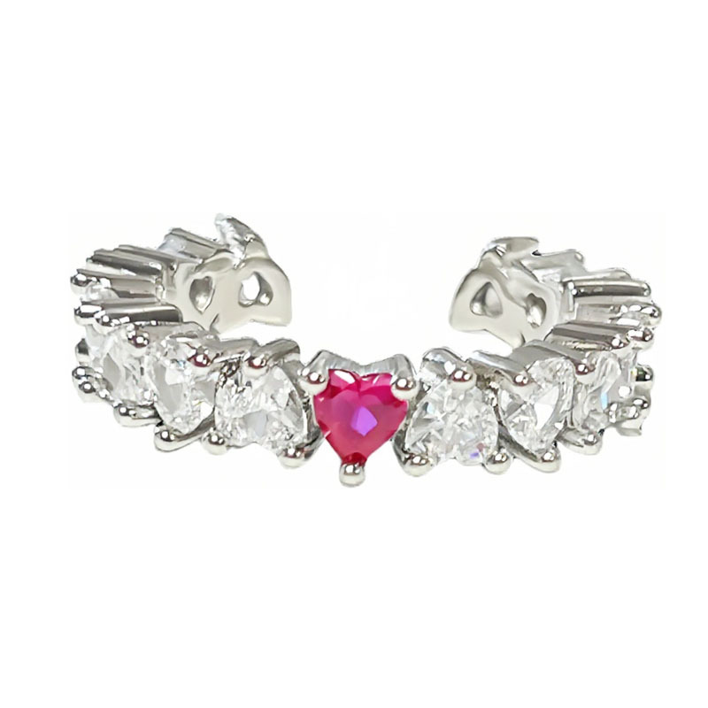 A light luxury, heavy craftsmanship, full diamond heart, high-end and fashionable open ring for women, a French row of diamonds, versatile and elegant style index finger ring Item Picture