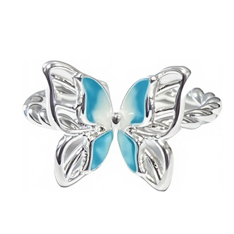 Xiaoxiang Air quality sea blue gradient enamel butterfly open ring, a fashionable butterfly flower personalized light luxury ring for women Item Picture