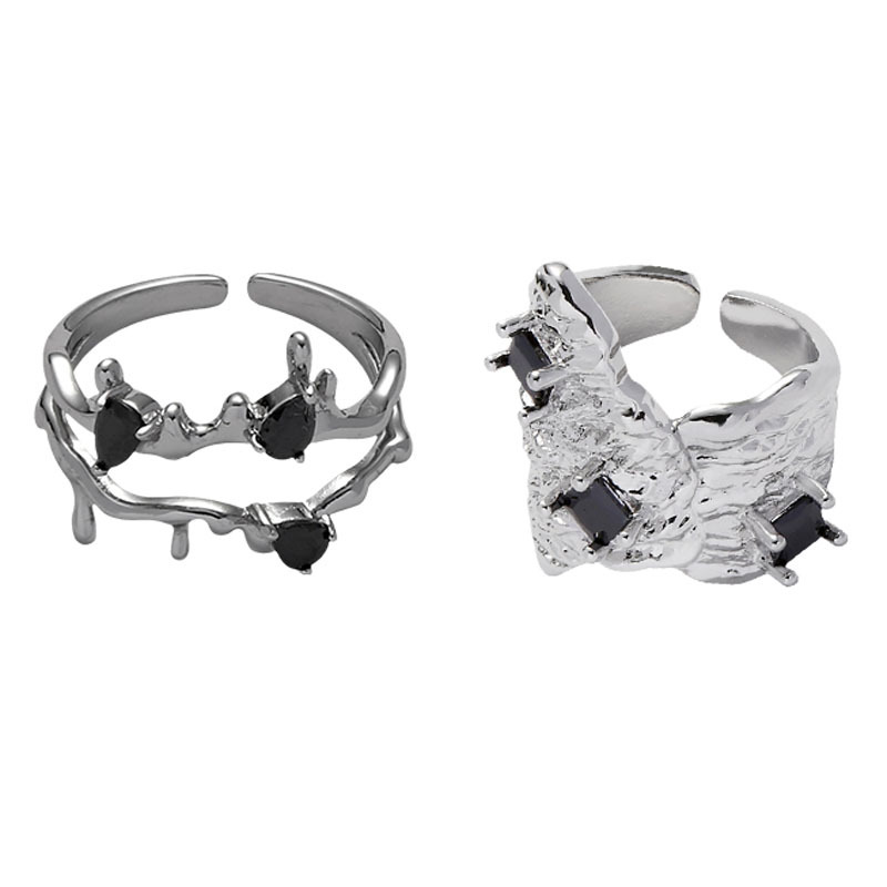 Dark, niche, thorny, black zircon open ring for women's design, a unique and high-end hip-hop punk versatile ring trend Item Picture