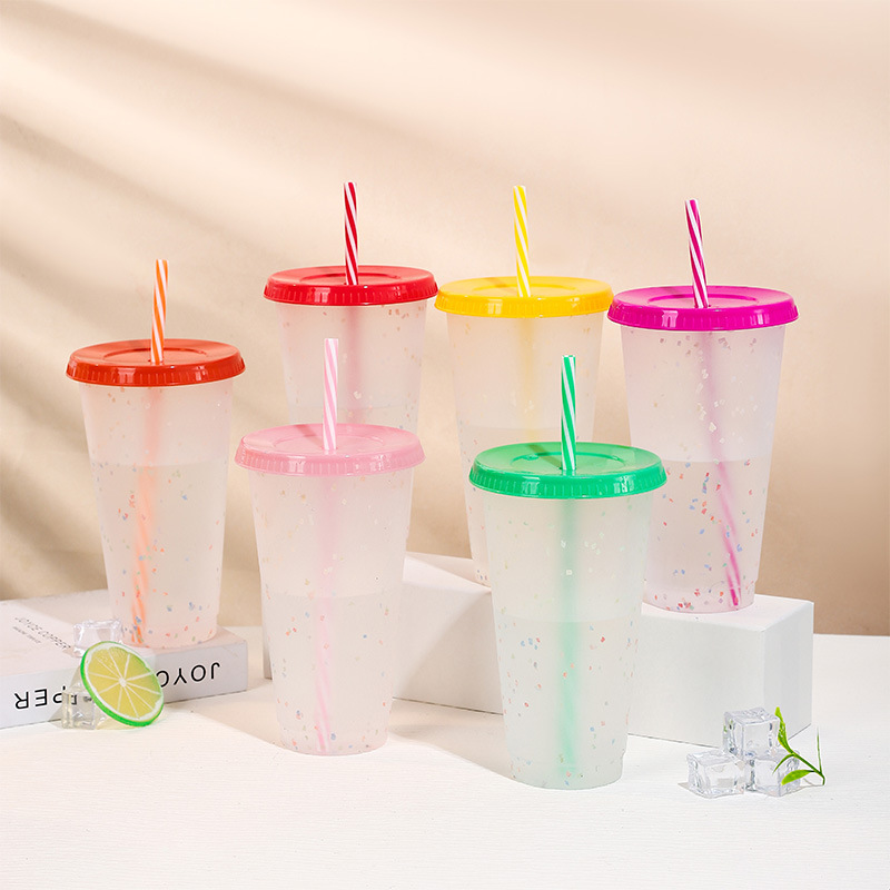 【 Processing and Customization 】 Creative flash powder color-changing cup, cold-changing straw, DIY plastic cup, 700ml drinking cup Specification drawing