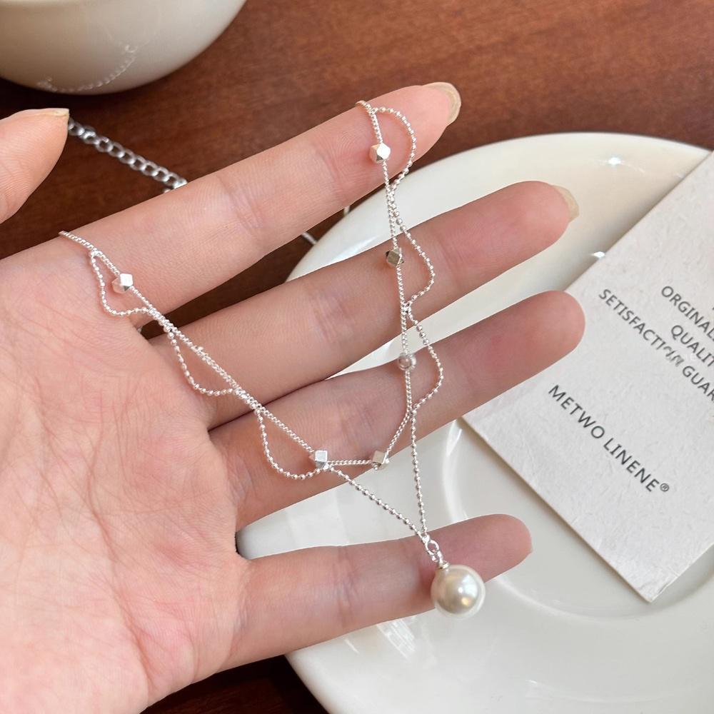 French lace pearl pendant necklace for women, with a light luxury and high-end feel. Collarbone chain, a versatile necklace with a cool summer vibe details Picture