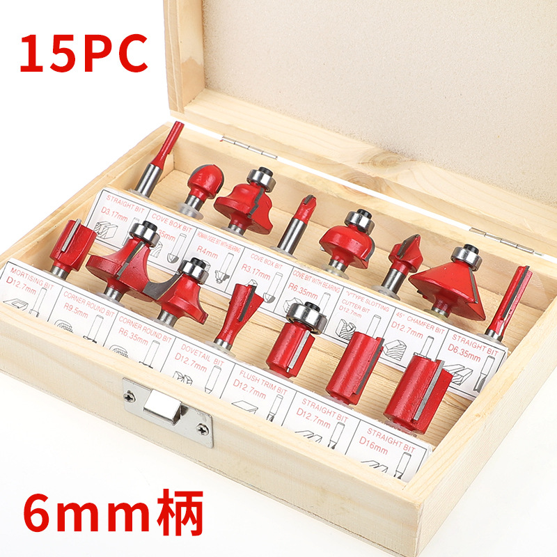 1/4 handle 15-piece woodworking milling cutter set, edge trimming machine, woodworking milling cutter tungsten steel alloy cutter head set, edge trimming cutter undefined