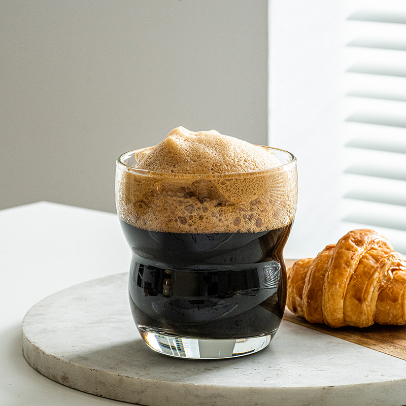 New, unique, gourd-shaped round beer mugs, household transparent water cups, breakfast cups, high-end glass coffee cups, milk cups Specification drawing