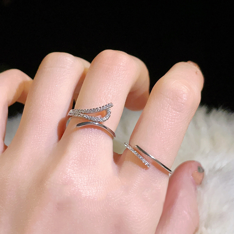 Simple and individual micro-inlaid zircon open ring, elegant and refined in a cold female style, high-end index finger ring with adjustable band Application Scenario