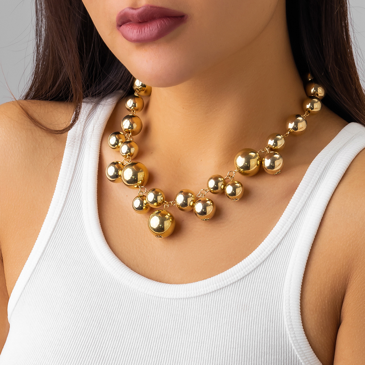 European and American cross-border jewelry, exaggerated large bead short neckband, women's choker punk style pearl imitation necklace Specification drawing