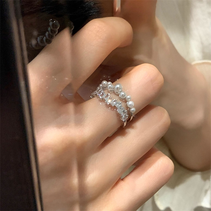 Exquisite pearl zircon open ring for women, light luxury, niche style, high-end feel, index finger ring, whitening, versatile ring new Specification drawing
