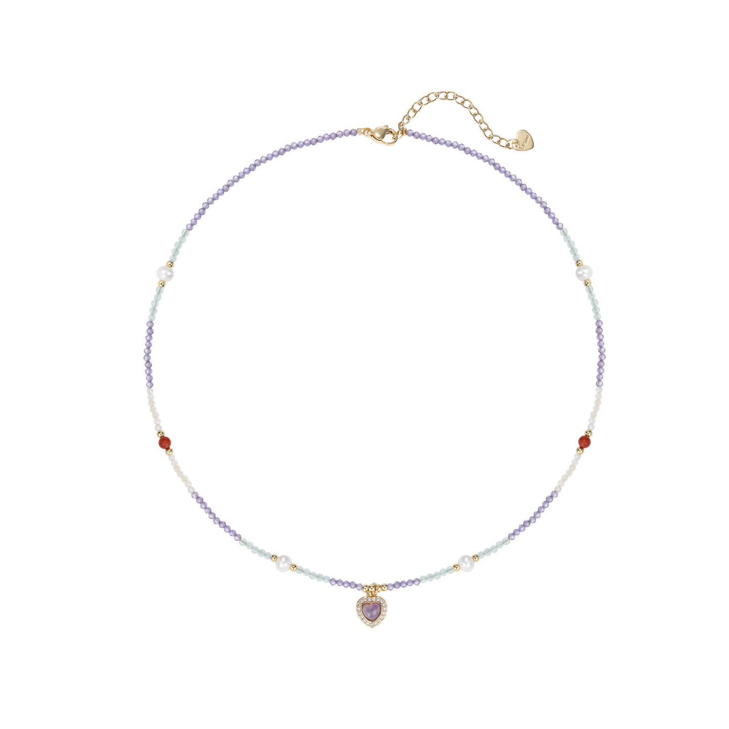New Chinese-style fashionable, retro and exquisite amethyst heart-shaped beaded necklace, light luxury, niche and high-end collarbone chain for women Item Picture