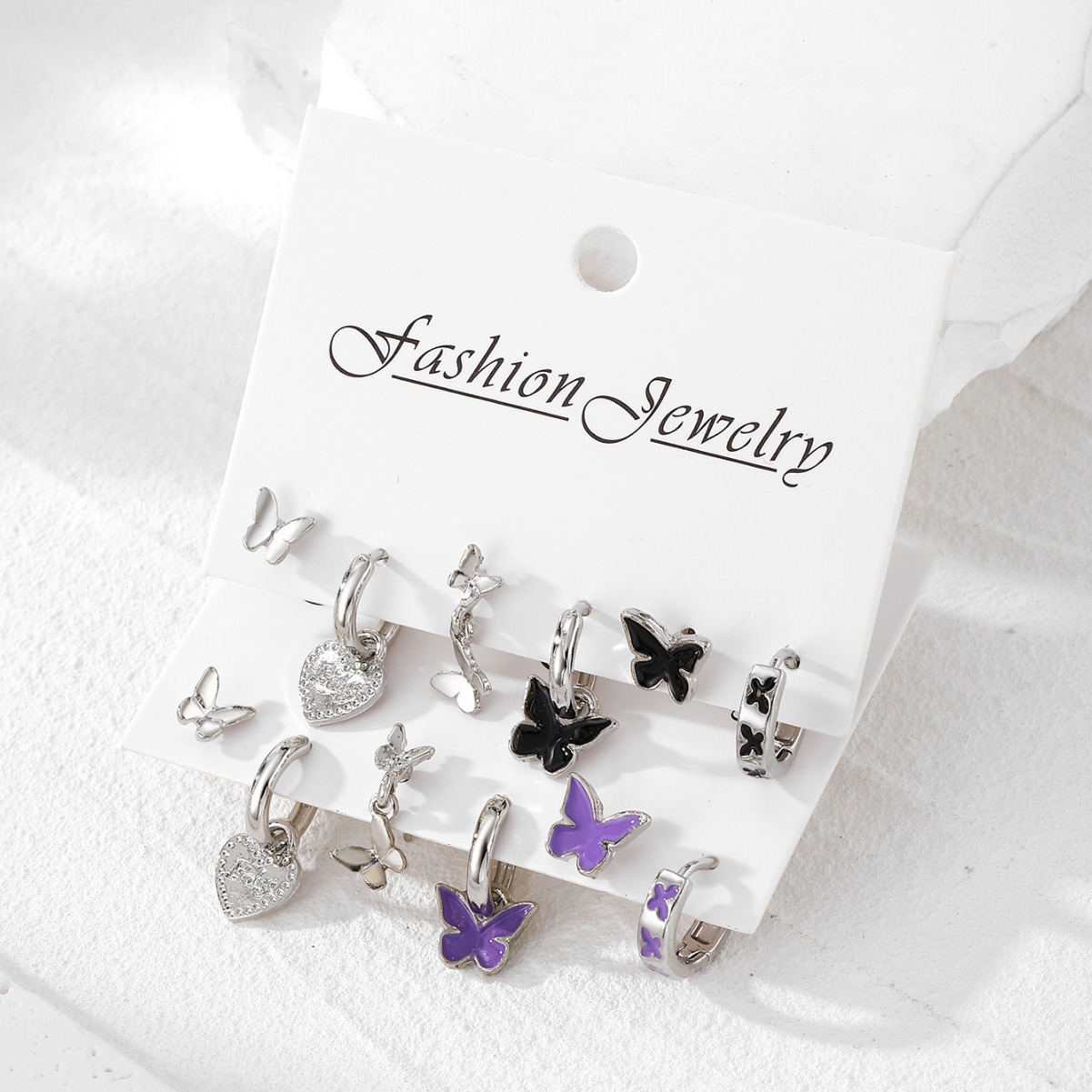 New cross-border butterfly stud earrings, heart-shaped ear buckles, fresh and sweet alloy earring set, butterfly enamel drop glaze earrings Application Scenario