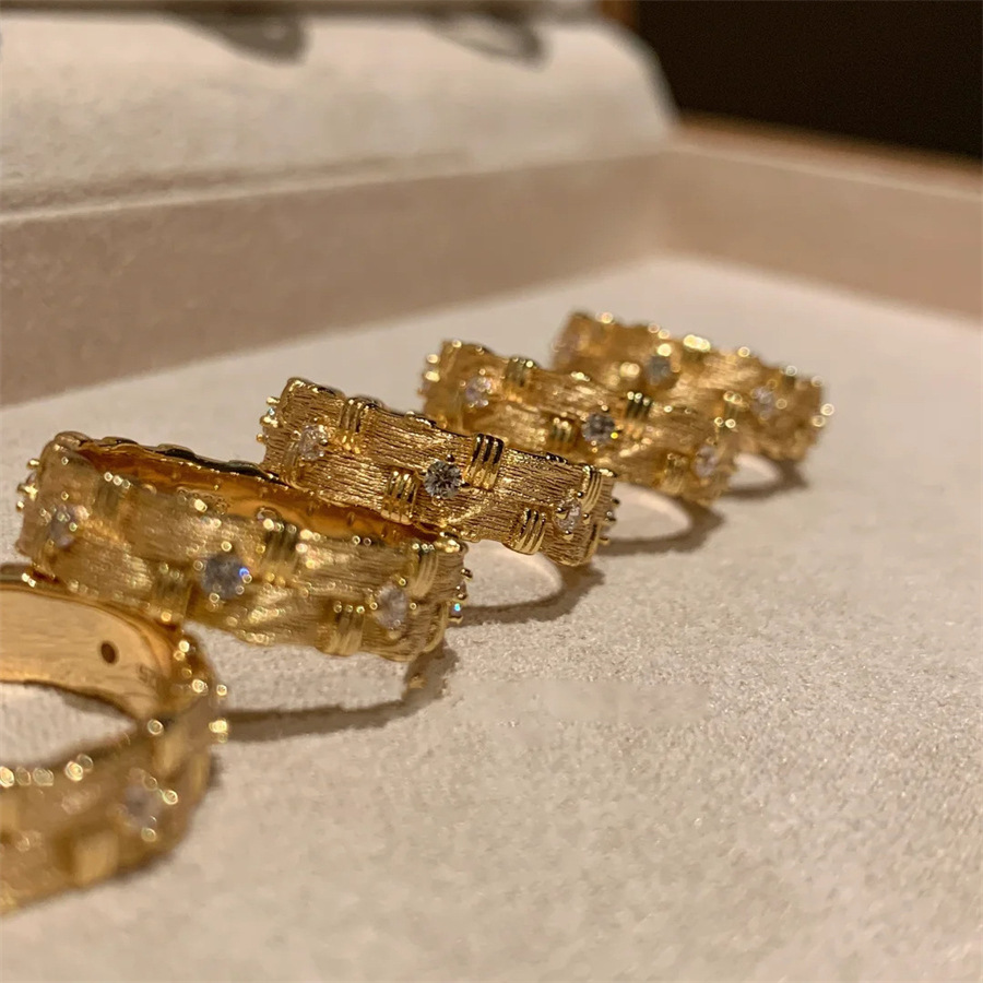 Old money style vintage woven brushed zircon ring, a retro and high-end index finger ring for women, exquisite and elegant, versatile ring details Picture