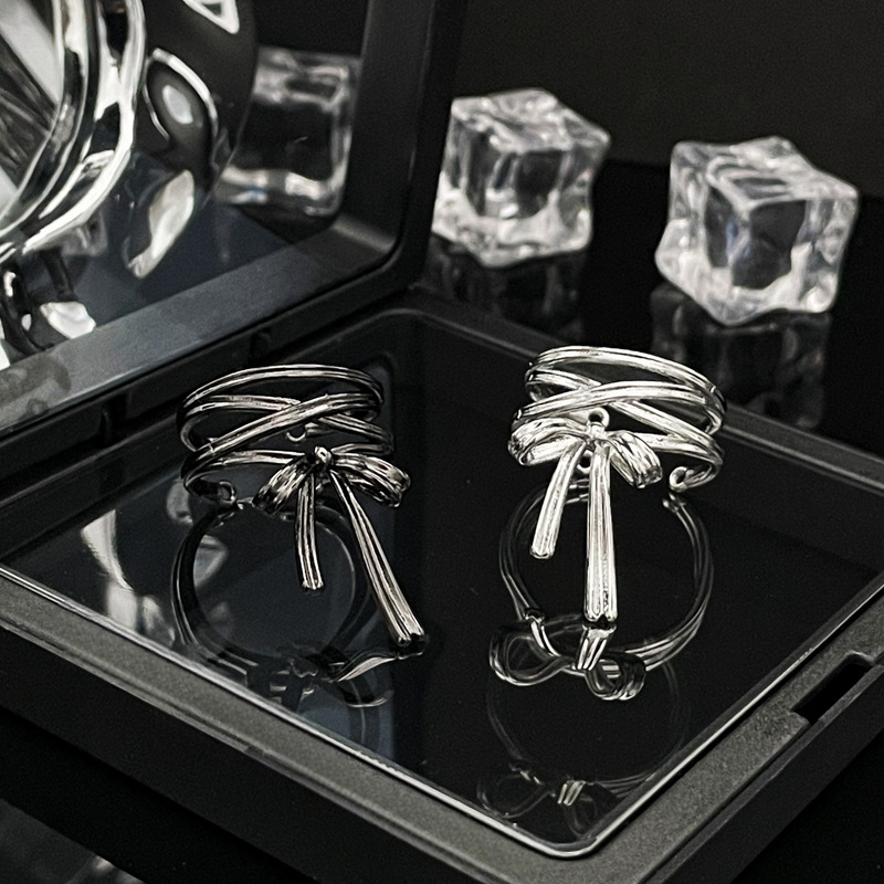 Ballet Girl Double bow ribbon open ring, a unique, simple, sweet and cool personality ring for women Specification drawing