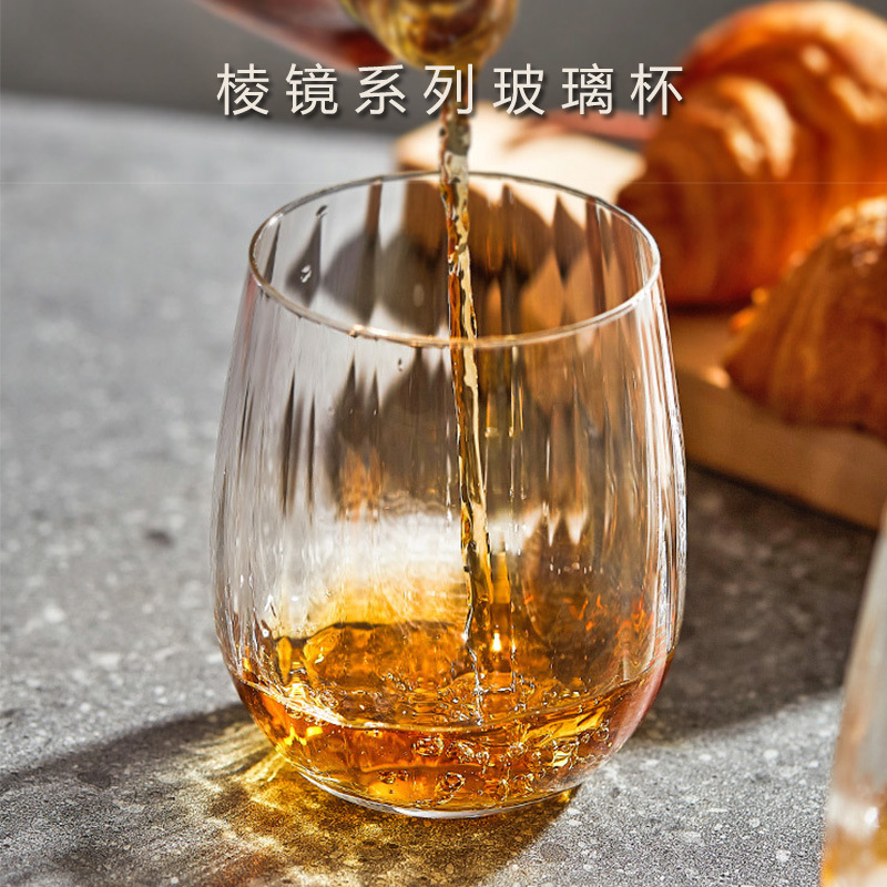 Prism glass water cups, household drinking cups, large-capacity beverage cups, heat-resistant tea cups, simple whisky wine glasses full figure