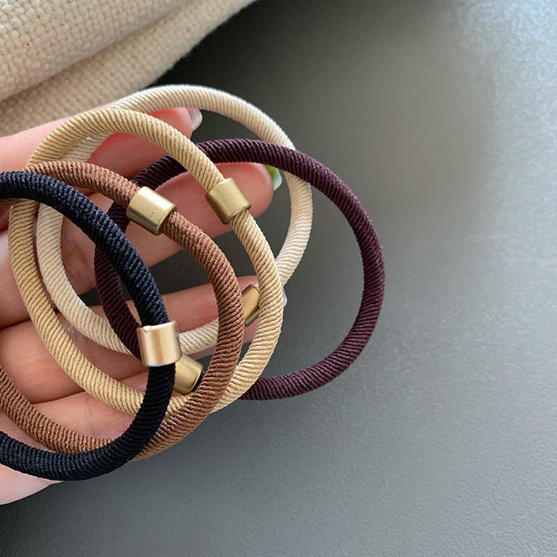 Korean-style durable thick threaded gold buckle leather band, daily basic hair band, hair tie, ponytail base hair tie, head tie details Picture