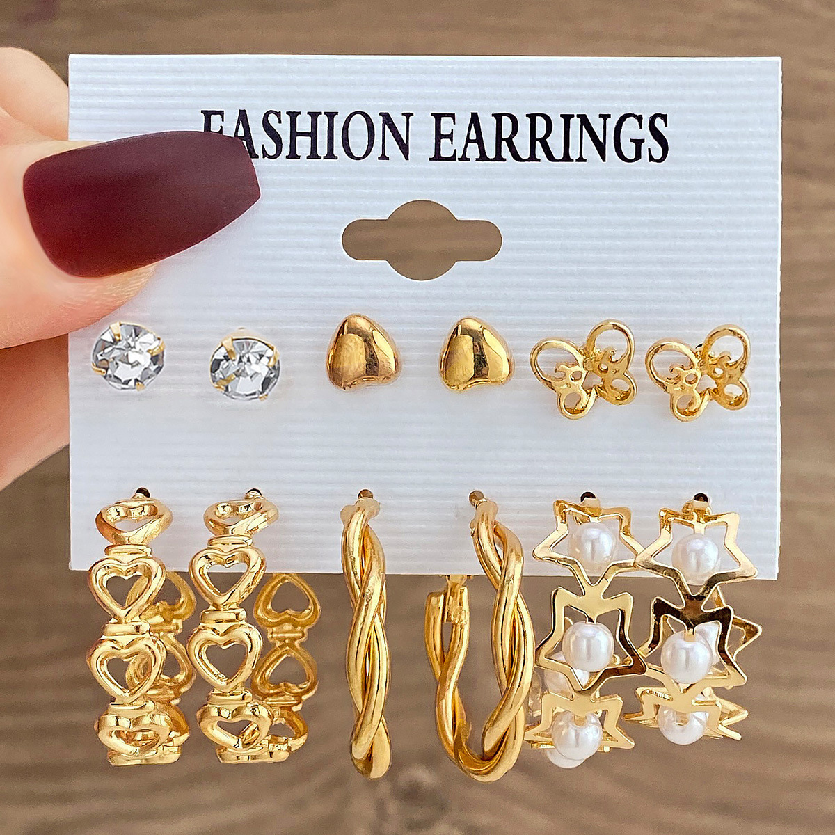 European and American cross-border pearl inlaid butterfly stud earrings, high-end ear rings, retro metal 6-set earrings set for women full figure