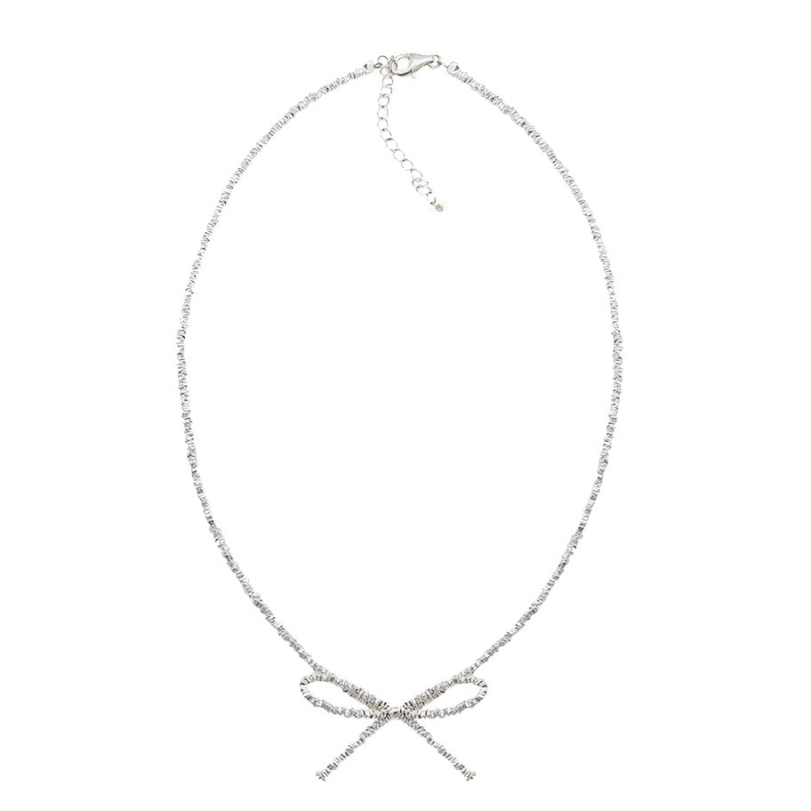 Super fairy fine glittering silver bow necklace for women, light luxury, elegant and sweet, fashionable and versatile neckchain, collarbone chain Item Picture