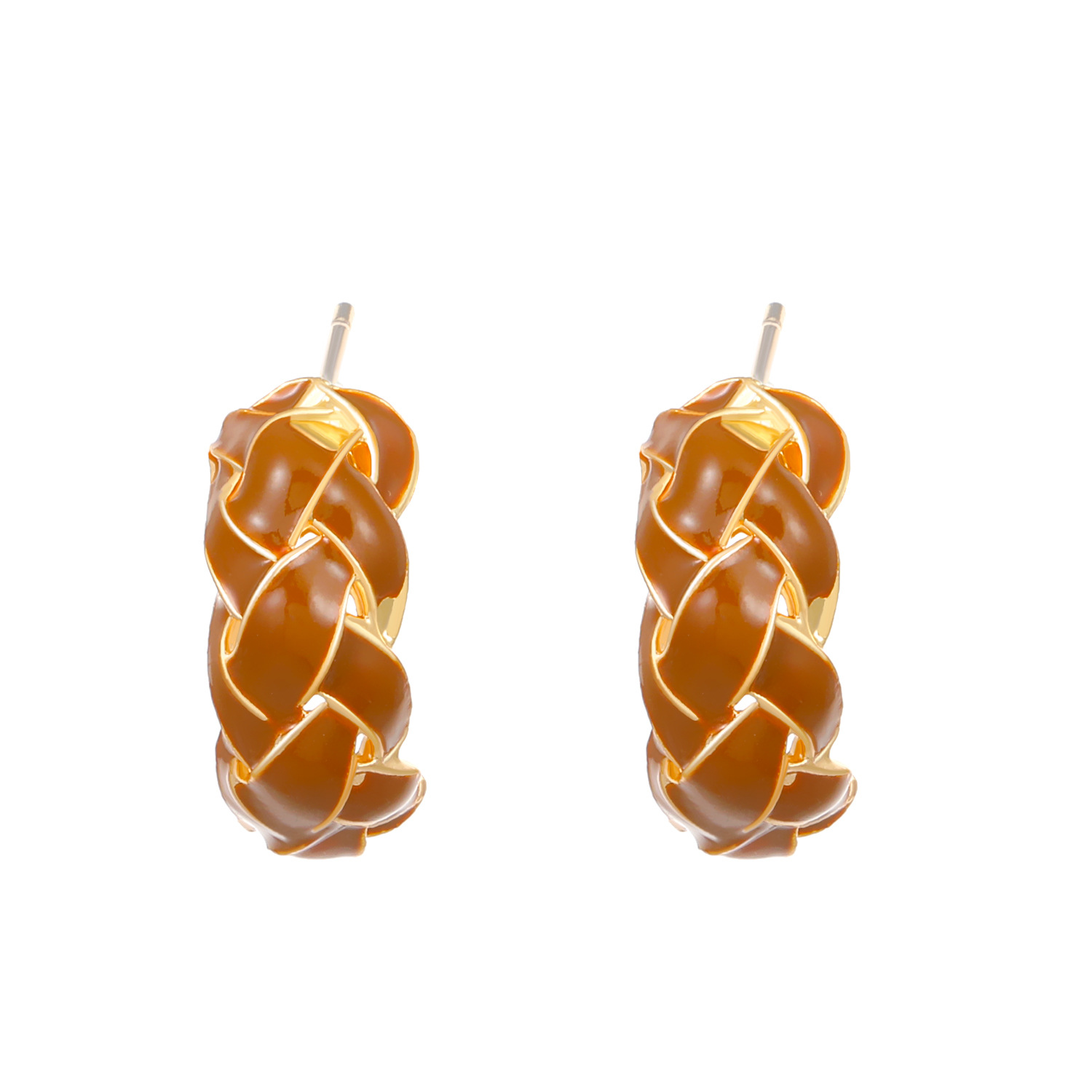 Retro oil-drip braid earrings, European and American Instagram fashion niche design geometric C-shaped earrings, trendy earrings for Internet celebrities Item Picture