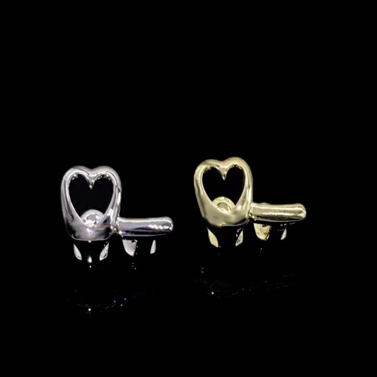 Cross-border hip-hop hollowed-out heart-shaped horizontal line double-set braces, cool and shiny gold teeth for daily outings, wholesale of matching accessories Specification drawing