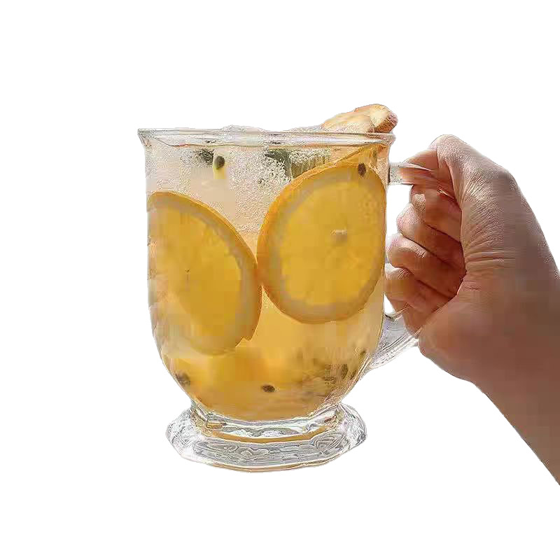 Gulu Gulu Large-mouthed Cup ‖ ins Korean style large-capacity retro glass cup with handle, juice milk tea milk cup Item Picture