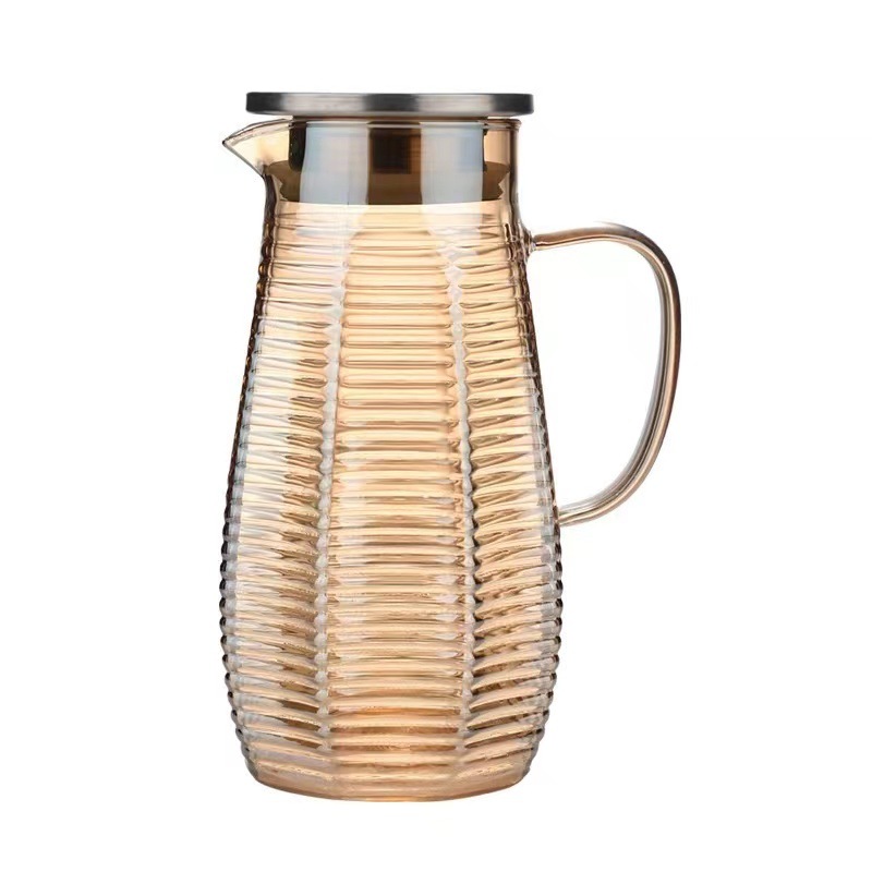 Hammer-patterned glass cold water bottle, large-capacity beverage tea water bottle, high-temperature explosion-proof glass water bottle with handle, cold water bottle with boiling water Item Picture