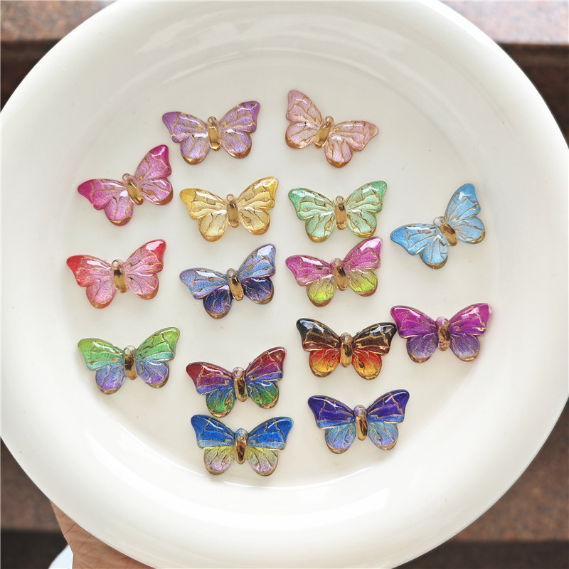 Cross-border gilded acrylic butterfly jewelry accessories, necklaces, pendants, earrings accessories, diy colorful butterfly pendants full figure