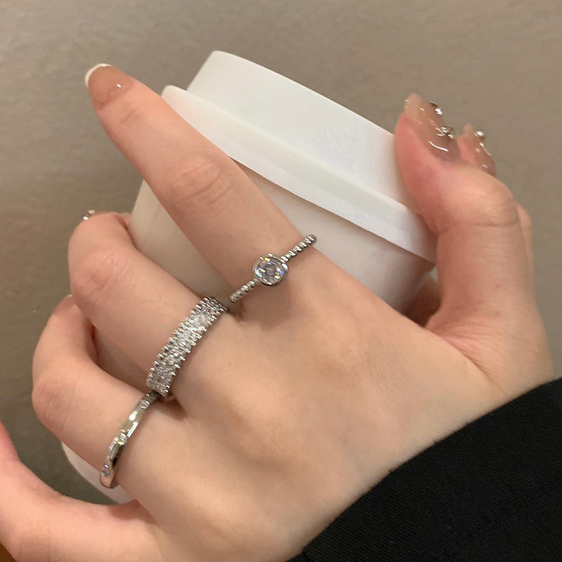 Plain ring zircon individual open ring for women, a niche design, light luxury and simple index finger ring, a high-end and cold style ring details Picture
