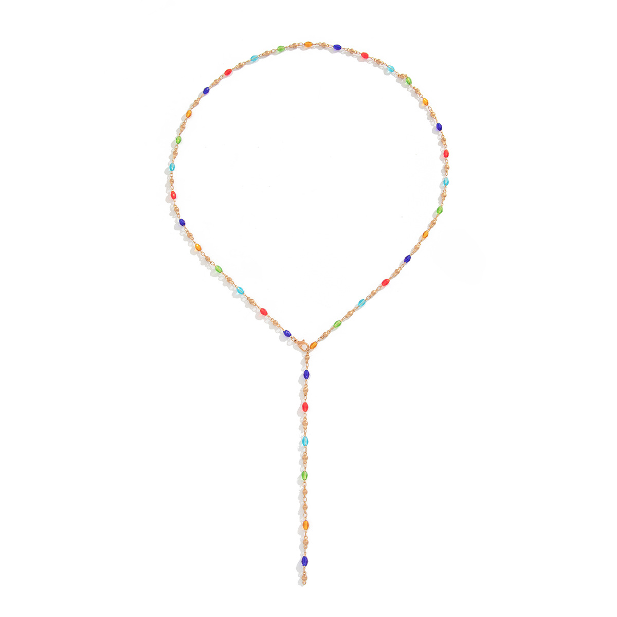 European and American cross-border jewelry, fashionable tassel Y-shaped chain necklace, simple multi-layer oil-dripping beaded collarbone chain for women Item Picture