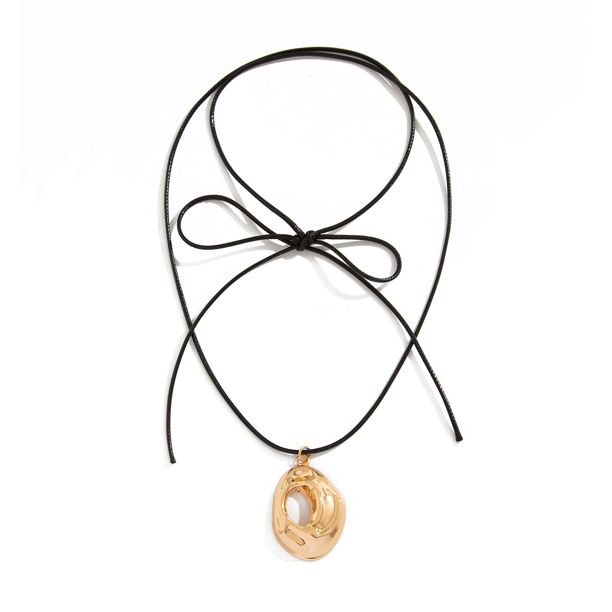 European and American cross-border accessories hip-hop irregular hollowed-out pendant necklace trendy geometric leather wax thread necklace Item Picture