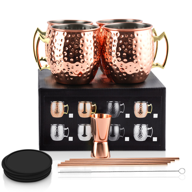 Cross-border bestseller Moscow Mule Cup 500ml hammered copper-plated cocktail cold drink cup, creative bar cup Item Picture
