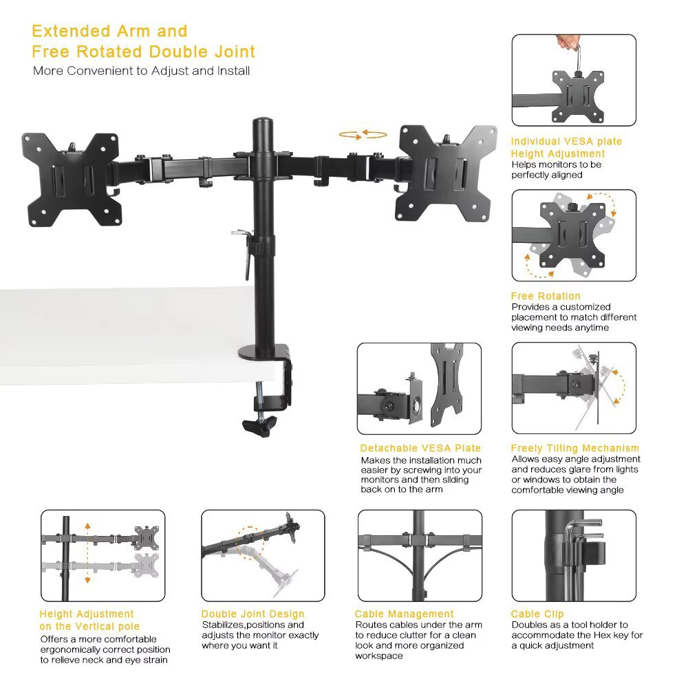Dual-screen monitor stand, left and right up and down, multi-screen laptop height-increasing stand, no need for drilling, one drag two bases Item Picture