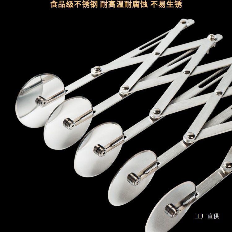 Stainless steel roller oil stick cutting knife, special cutting knife, manual pizza knife, baking telescopic and adjustable, eight-pole cutting details Picture