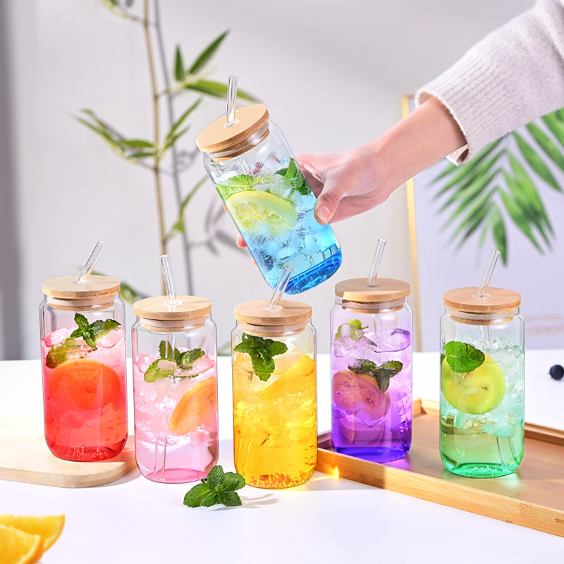 Cross-border high borosilicate glass cup set of six pieces for household cold drinks, cola semi-transparent gradient straw glass cups Application Scenario