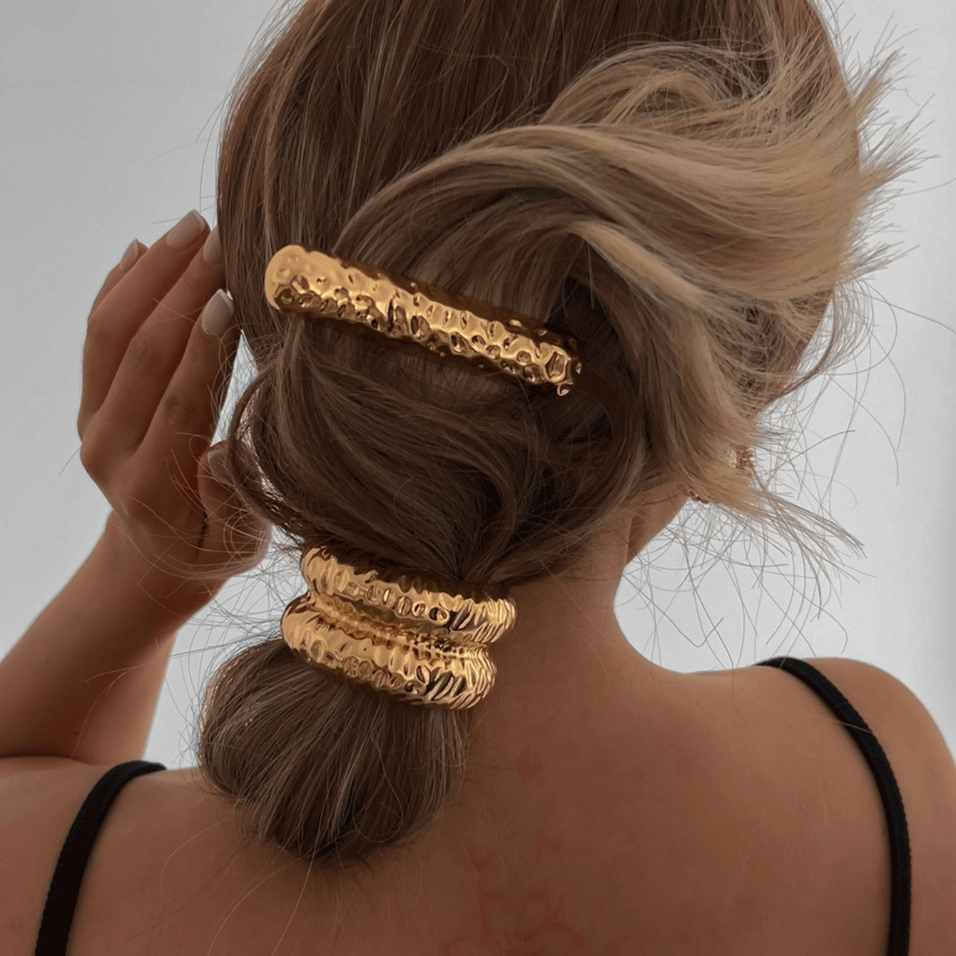 European and American cross-border accessories, personalized metal elastic hair bands, versatile for women, cold style hair ties, geometric updo hair accessories wholesale full figure