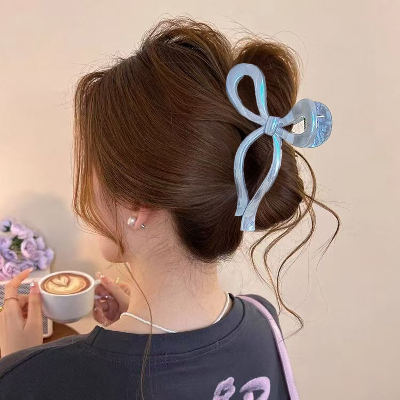 Pearlescent ribbon bow clip for women with a high-end look 2025 new large shark clip with a generous amount of hair at the back of the head details Picture