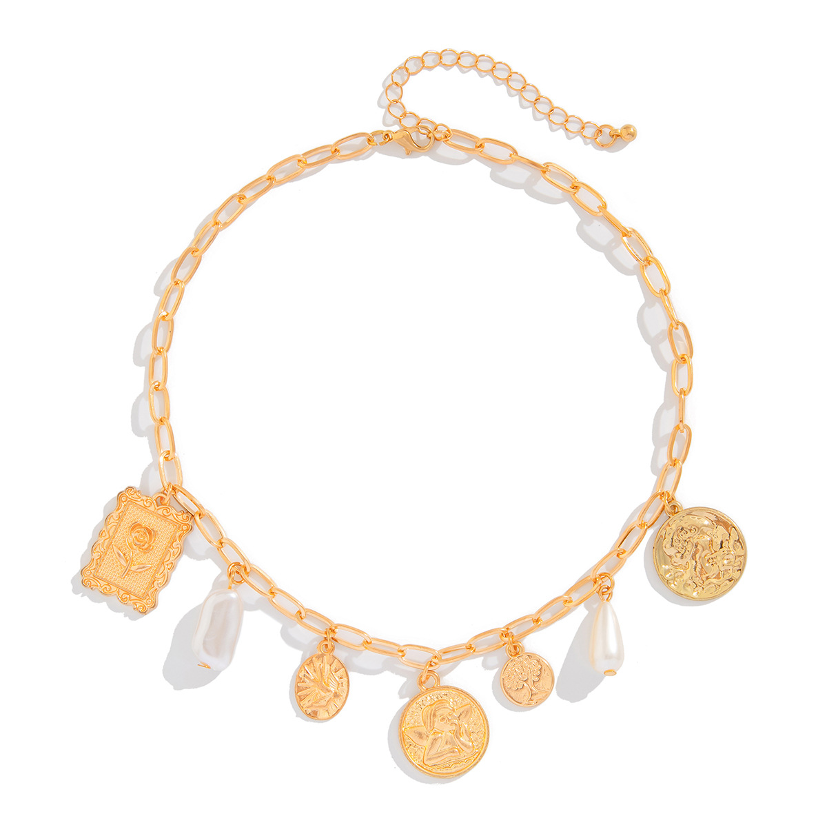 European and American cross-border jewelry, fashionable sun-shaped zircon necklace, women's geometric alloy heart-shaped tassel collarbone chain Item Picture