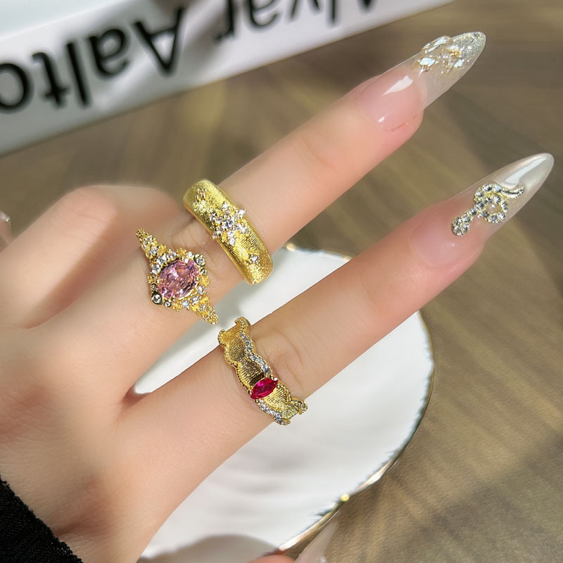 A new Chinese-style retro brushed floral pink diamond open-top ring with a touch of elegance and sophistication, exuding a sense of luxury and sophistication for women details Picture