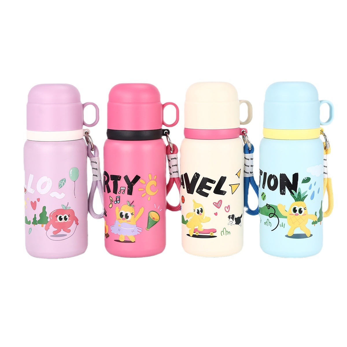 Cartoon 316 stainless steel children's insulated cup, outdoor anti-drop portable cup with handle rope, vacuum sports water bottle Item Picture