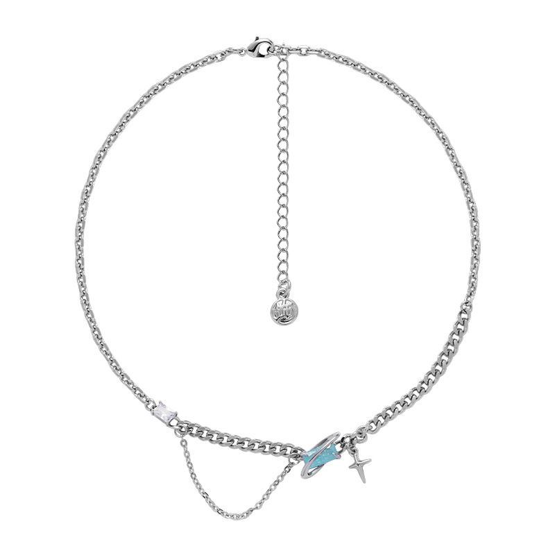 Spring and summer blue geometric necklace for women wholesale, personalized, elegant, fashionable and versatile sweater chain, light luxury and cold style accessory Item Picture