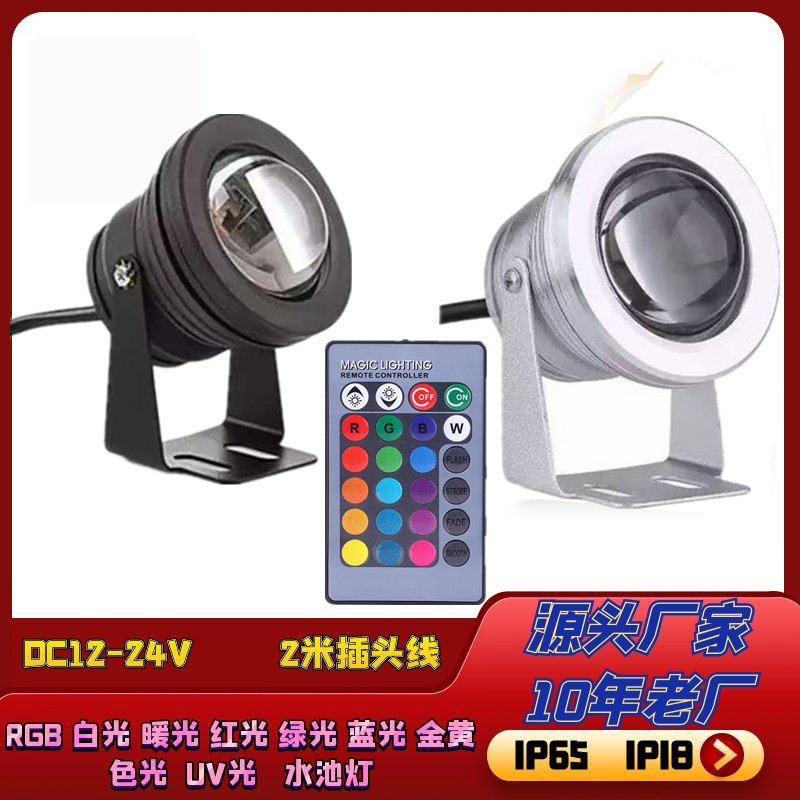 Factory direct sales led pool light, 24-key remote control color-changing underwater light, 10W RGB outdoor underwater 10W seven-color light full figure