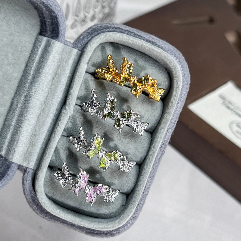 Exquisite irregular butterfly texture open ring for women, olive green, simple, individual, niche, sweet, cool and versatile ring trend Specification drawing