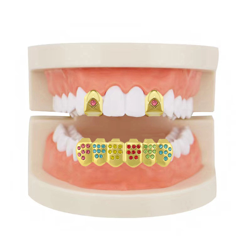 European and American hip-hop braces, hiphop glossy single color diamond set, decorative color diamond glossy set, Halloween gold braces full figure