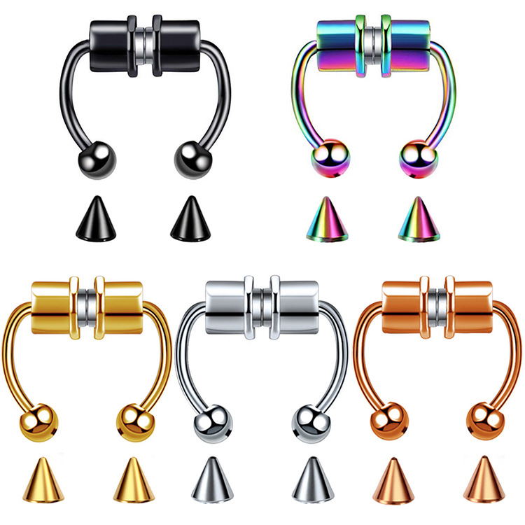 Cross-border new product: Stainless steel magnetic artificial nose ring, non-perforated nose band ring, horseshoe ring, body piercing accessory details Picture