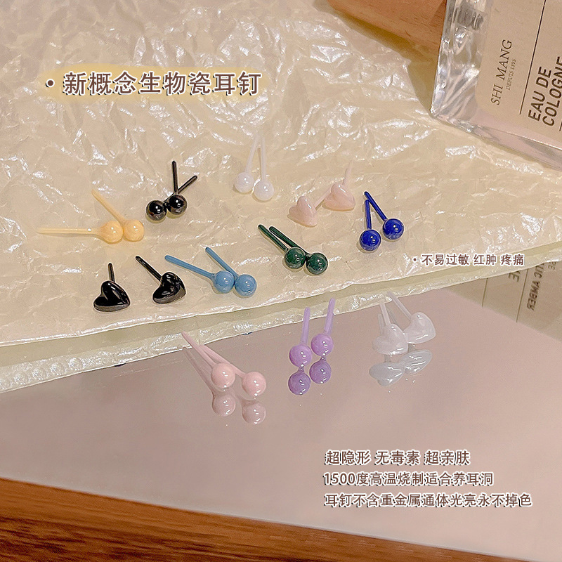 Colorful ceramic ear piercings and stud earrings for women, simple and sweet, girlish heart earrings, no need to take them off while sleeping, ceramic ear sticks and earrings Specification drawing