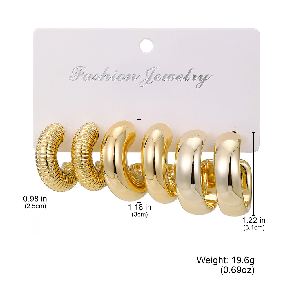 A new set of 3 pairs of high-end gold and exaggerated ccb earrings with a unique twist pattern from Europe and America details Picture