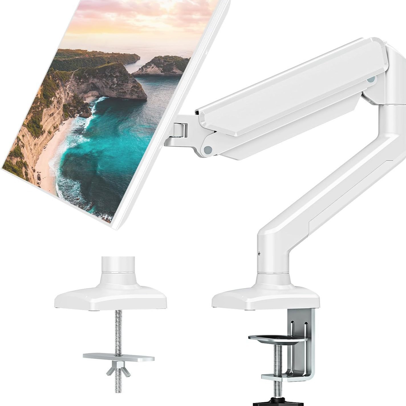 Factory direct supply of white computer monitor stand arm, rotating telescopic desktop base, desktop stand wholesale full figure