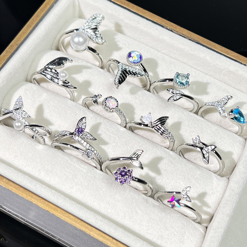 Korean-style sweet and cool beauty fishtail ring, a fashionable and elegant, light luxury and high-end sense, exquisite and niche design index finger ring Specification drawing